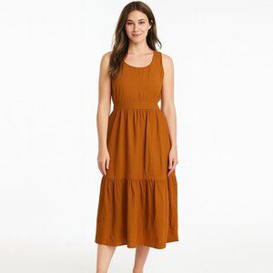 Sincerly Jules Smocked Dress Medium Rust Sleeveless Tie Back Open Lightweight